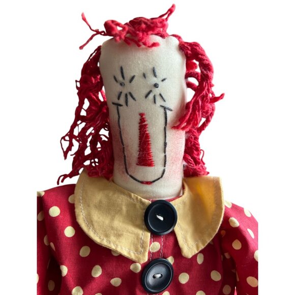 Handmade SIGNED Raggedy Ann Folk Art Cloth Doll — Primitive Americana Decor 21” - Picture 2 of 11